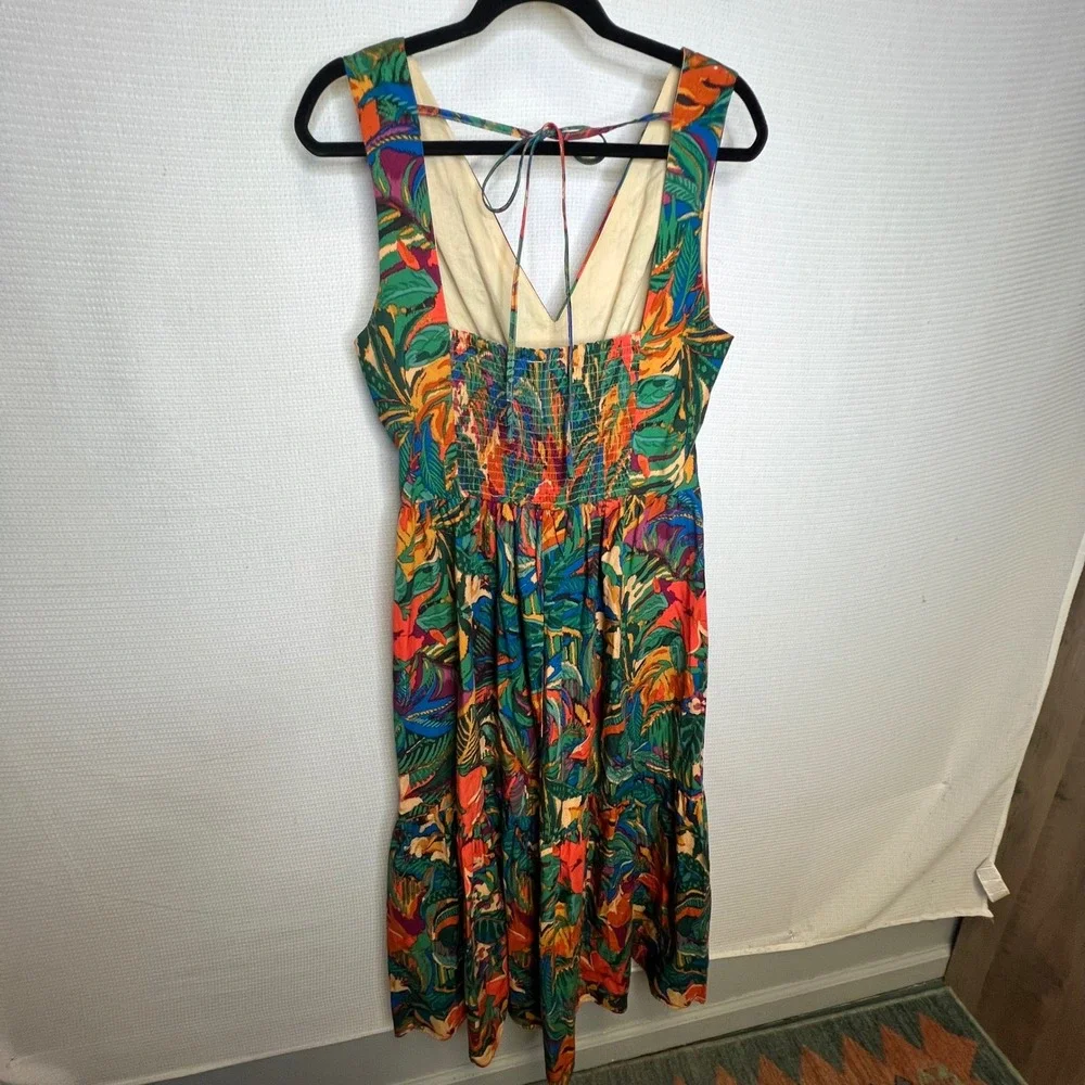Dress Forum‎ Tropical Floral Cutout Maxi Dress Tie Back Smocked Waist Size L - Picture 6 of 10